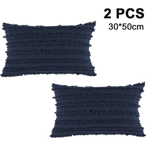 Ensemble de 2 housses de coussin décoratives à franges et pompons, coussins ultra doux, housses de coussin décoratives à pompons pour canapé, chambre ou salon