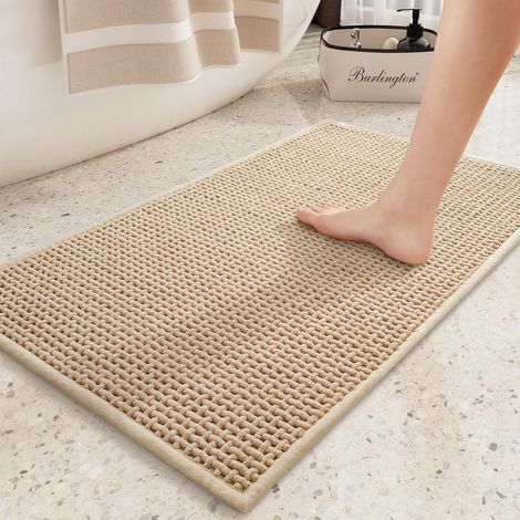 40 x 60 cm Non-Slip Bath Mat, Quick-Drying Chenille Absorbent Bath Mat, Soft Washable Bath Mat for Bathroom, Shower, Bathtub (Beige) (1/5)