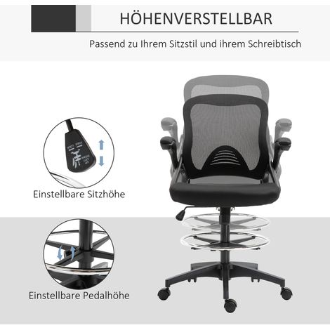 Fauteuil de bureau rotatif noir en acier, avec repose-pieds intégré, dossier réglable, dimensions 64x60x106-126 cm (1/4)