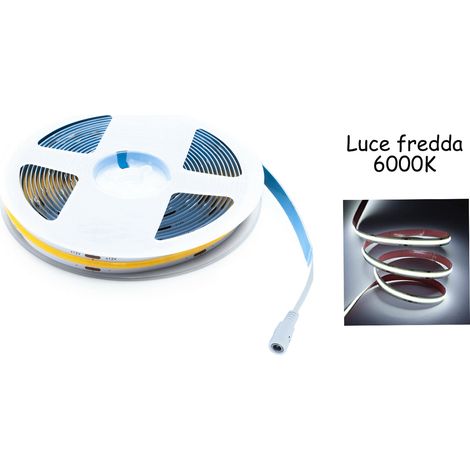 Striscia Led Cob 5m Strip Adesiva Luce Fredda Tagliabile Flessibile COB320-12V (1/5)