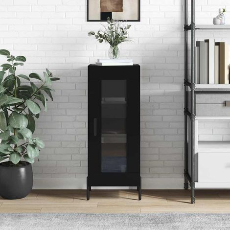 Buffet noir avec porte en verre, meuble de rangement en bois d’ingénierie, 34,5 x 34 x 90 cm, 16.38kg - PANGIVO (1/5)