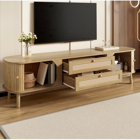Meuble tv rangement naturel grand 170 cm bois rotin OKMYHOME (1/5)