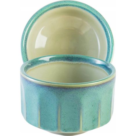 Tazza da tè matcha, ceramica giapponese, blu-verde, Kozan, originale (1/4)
