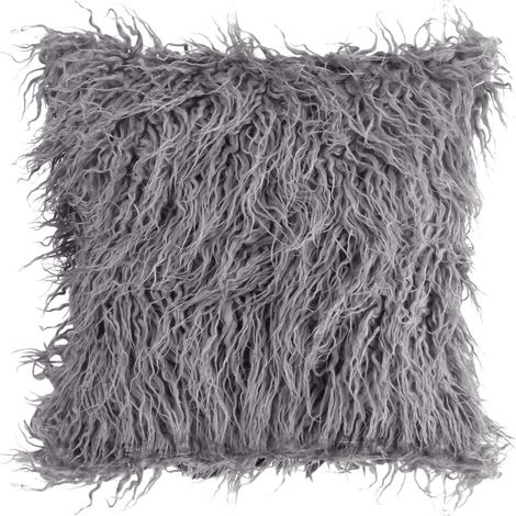 Housse De Coussin En Fausse Fourrure Grise Pour Canapé Lit Décoration Intérieure Et Extérieure 40x40cm (1/5)