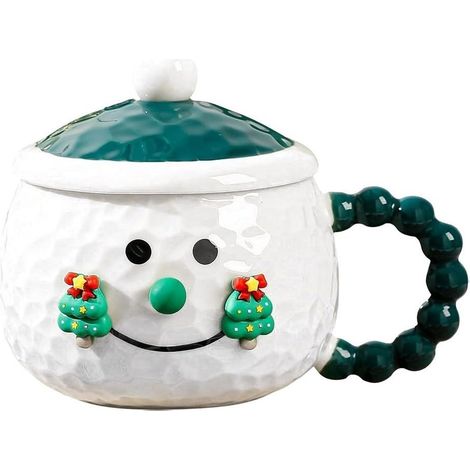 Tasse de Noël 3D bonhomme de neige - Tasse de Noël - 400 ml - En porcelaine - 9 x 9,5 cm - Cadeau de Noël pour enfants, filles, femmes, grand-mère, petite amie - Vert (1/5)