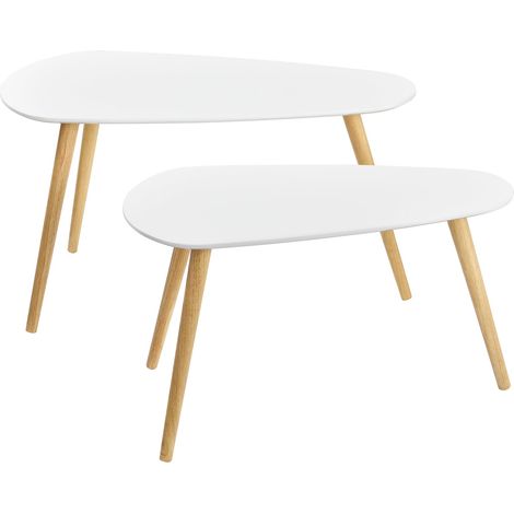 Set di 2 tavolini bassi di diverse dimensioni design da soggiorno MDF pino 45,5 x 80 x 40 cm e 40,5 x 68 x 36 cm bianco opaco 030005777