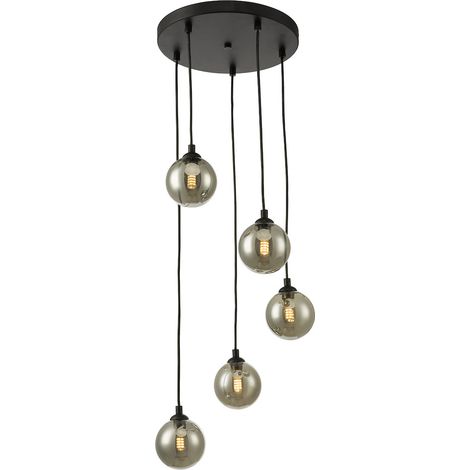 Federico Suspension de plafond à 5 ampoules en verre fumé noir (1/5)
