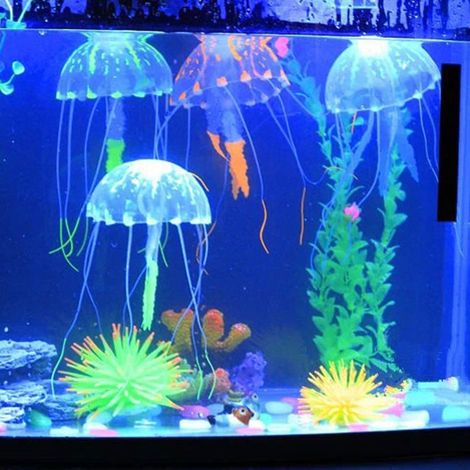 Jellyfish Artificielle - En Silicone Souple - Pour Aquarium Eau Douce ou Salée - Mouvement Naturel avec Courant - 5 x 15 cm - 1 Pièce (1/3)