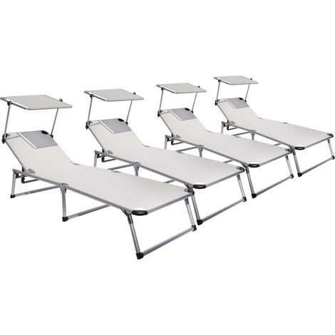 Set 4 Lettini Prendisole da Giardino Pieghevole 193x59x30 cm in Alluminio e Textilene Avorio (1/2)