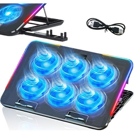 1 Support refroidissement ordinateur portable, 6 ventilateurs silencieux, 8 hauteurs réglables, éclairage RGB, 2 ports USB, gaming (1/5)
