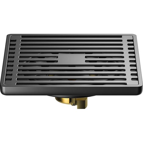 Desagüe de ducha cuadrado de acero inoxidable negro con filtro para cabello y sistema de control de olores, ideal para baños y balcones. (1/5)