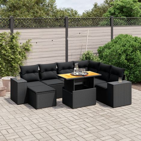vidaXL Salon de jardin 8 pcs avec coussins noir résine tressée (1/4)
