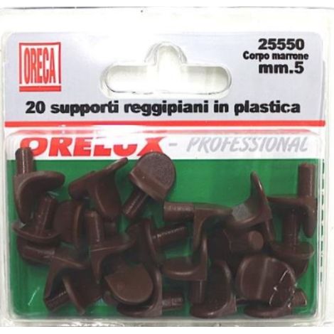 ORECA - 20 SUPORTI REGGIPIANO IN PLASTICA MARRONE, CON PERNO 5MM