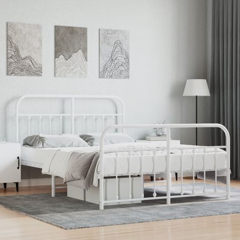 Cadre de lit métal sans matelas-Structure de lit et pied de lit blanc 140x190 cm 744748 (1/5)