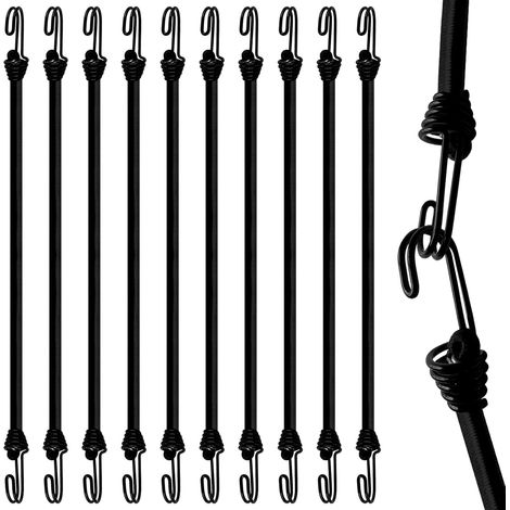 Spanngummi mit Haken 10 Stück, Expander mit Haken 30 cm, Gummiband mit Haken für Anhängerplane, Dachträger, Camping, Sonnensegel, Schwarz (1/5)