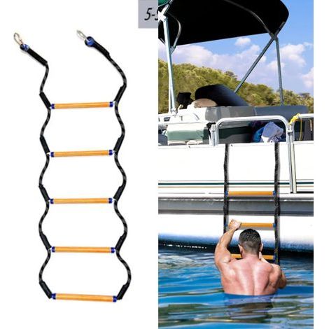 BUNTHAUS Échelle De Bateau À 5 Marches, Échelle De Corde Marine, Échelle De Feu, Aide À l'escalade pour La Chasse, Échelle De Bateau Pliable, Échelle De Corde De Bateau Amovible pour Canot Kayak