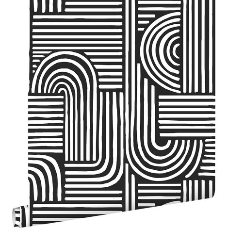 papier peint graphique 3D noir et blanc  - ESTAhome (1/5)