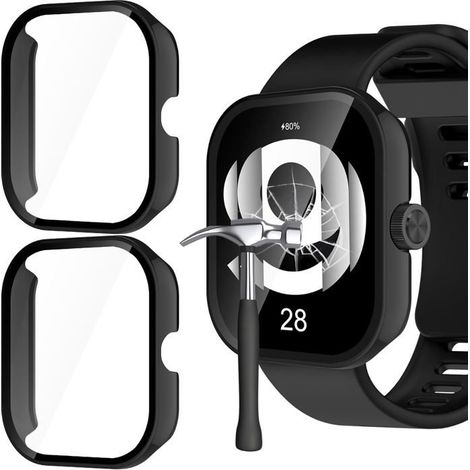 2 Pièces Coque Compatible avec Xiaomi Redmi Watch 4, Étui de Protection Anti-Rayures Bumper Housse pour Montre -Noir (1/5)