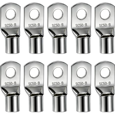 Pièces Cosses Tubulaires 50mm² M8, Cosses Sertir SC50-8, Cosses Électriques Non Isolées en Cuivre Étamé, Connecteurs à Anneau pour Batterie, Installations Solaires, Véhicules, Tableaux Électriques (1/5)