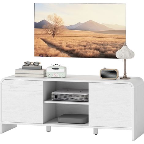 Meuble TV meuble télé pour téléviseur jusqu'à 55 pouces 2 portes 2 compartiments étagère réglable 110x35x45cm blanc (1/5)