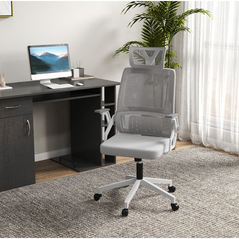 Silla oficina ergonómica con reposacabezas y lumbar gris OKMYHOME (1/4)