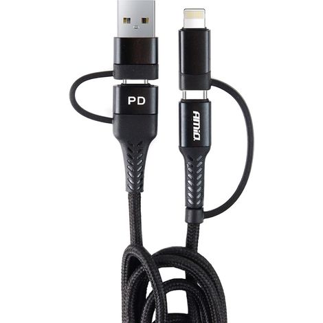 Cable USB USB-C 3w1 iPhone Lightning USB USB-C 1m UC-15 amio-02547 (1/4)