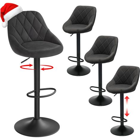 Velvet Bar Stools Set of 4 Swivel Dining Stools with Backrest Adjustable Height Breakfast Barstool with Footrest Modern Counter Stool for Kitchen Island & Home Bar Black