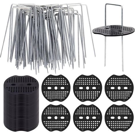 Lot de 50 piquets d'ancrage au Sol et 50 rondelles tampons, piquets Anti-Rouille en Acier en Forme de U pour Fixation de Films, bâche de Sol 150 x 40 mm, Ø 2,2 mm (1/5)