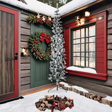 Albero Natale Albero natalizio Albero festivo Artificiale Sottile a Metà Neve Fioccata 240 cm (1/5)