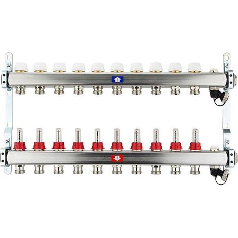 Fußbodenheizungsverteiler aus Edelstahl mit Topmeter für 10 Heizkreise - ohne Anschlussset (1/5)