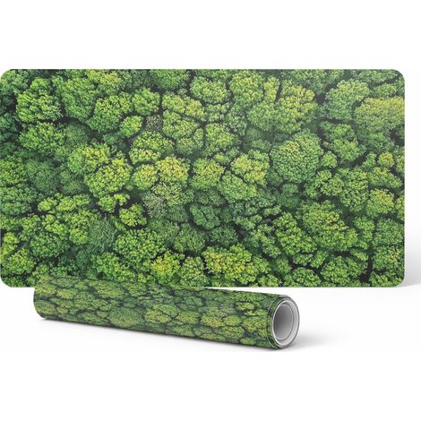 Alfombrilla de escritorio de vinilo con un elegante estampado de mosaico de 谩rboles del bosque, 100x50 cm.