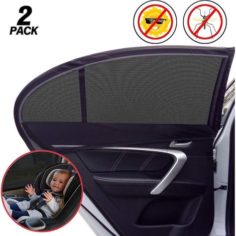 Lot de 2 pare-soleil pour vitres arrière de voiture en nylon, protection UV, 114 cm, noirs, stores auto (1/5)