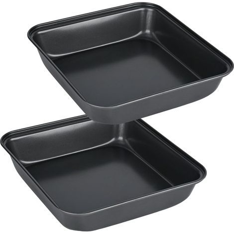 Set di 2 teglie quadrate in acciaio inox con rivestimento antiaderente - 22 x 22 x 5 cm - Può essere utilizzato anche come teglia per lasagne, teglia da forno o vassoio per torte, facile da usare (1/5)