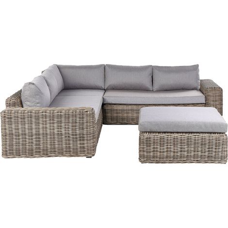 Set da giardino in vimini PE Rattan grigio con cuscini 6 posti marrone chiaro Palermo