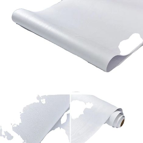 Papel pintado autoadhesivo, impermeable, imitación madera blanca gruesa, 5 m x 80 cm (1/2)
