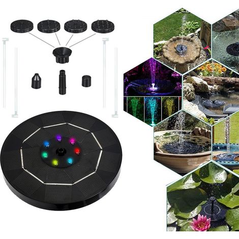 Fontaine solaire avec 7 lumières LED sept couleurs, petite fontaine solaire pour bassin à poissons de maison, fontaine solaire extérieure pour cour de villa avec rocaille (1/5)