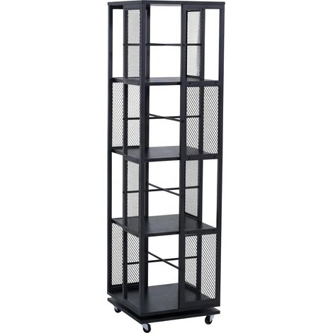 Librería giratoria de estilo industrial con ruedas 147 cm fabricada en metal y MDF negro 040008768 (1/5)