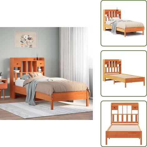 Lit bibliothèque sans matelas cire marron 75x190 cm pin massif - Lit Bibliothèque - Lits Bibliothèque - Lit - Lit Simple (1/5)
