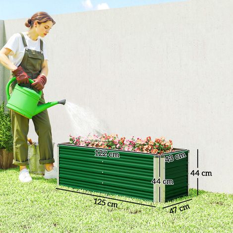 Jardinière sans fond (2 compartiments de culture), acier, 125 x 47 x 44 cm, verte (1/5)
