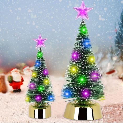 Lot de 2 sapins de Noël artificiels à LED - Petit sapin de Noël - Décoration de Noël - Mini sapin de Noël - Décoration de table de Noël (13 cm + 19 cm) (1/5)