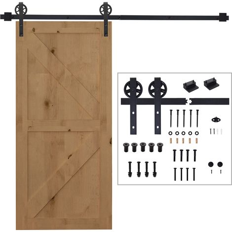 Kit de porte coulissante noir en acier carbone 200 cm pour bois, salle de bain et cuisine, accessoire maison design sobre pour intérieur pratique et moderne