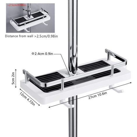 Mensola da doccia per bagno, non richiede foratura, con portasapone, ganci e portasciugamani, montaggio a parete, antiruggine, autoadesiva, bianca, 21mm-25mm (1/4)