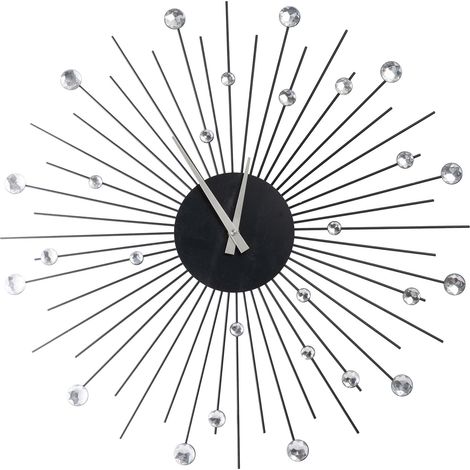 Orologio da Parete Decorativo Moderno 57 cm con Cristalli Brillanti e Struttura Radiale in Metallo Nero per Soggiorno Camera da Letto e Ingresso (1/4)