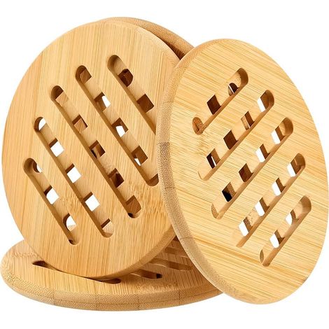 4 Pièces Dessous de Plat, Dessous de Plat Bois, Tapis de Dessous de Plats Antidérapant, Résistant à la Chaleur Plat Bois pour Bols et Ustensiles Chauds Assiettes de Table (18 x 18 cm) (1/4)