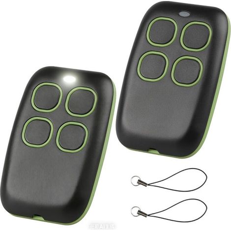 Télécommande Universelle 4-en-1 Lot de 2 Duplicateur Programmable 250-913MHz Codes Fixes et Roulants pour Portail Garage Volet Vert (1/5)