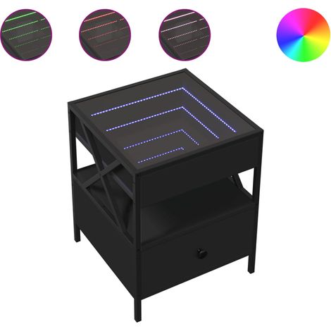 Tavolino da salotto con cassetto design moderno con LED 40 x 40 x 51 cm in legno ingegnerizzato nero, vetro e metallo DEC037564