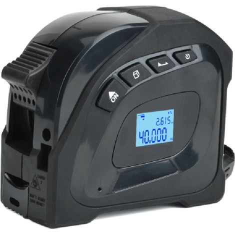 Mètre ruban numérique 2 en 1 avec écran LCD, longueur de 40 m, longueur de 5 m, mesure de surface/volume/distance/circonférence pythagoricienne, noir, unités métriques (1/5)