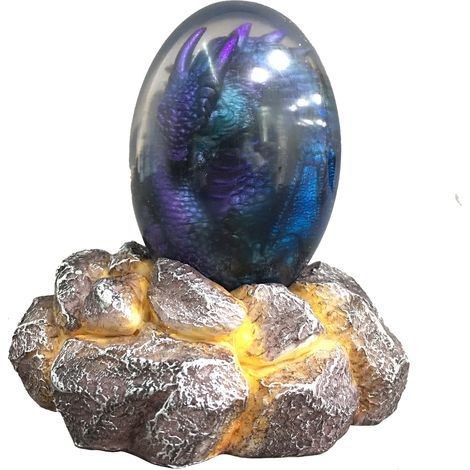 Oeuf de dragon de lave en résine transparente avec base pour salon, chambre à coucher, bureau, cour, violet