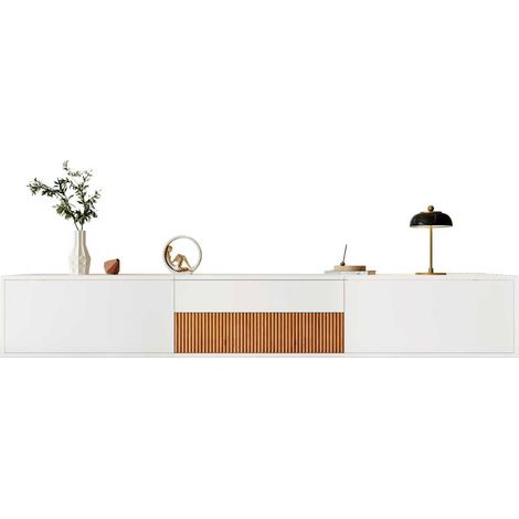 Meuble TV moderne, support et panneau, modèle bas. Design unique, peut accueillir un projecteur. 180 x 34 x 30 cm (L x P x H) (1/5)