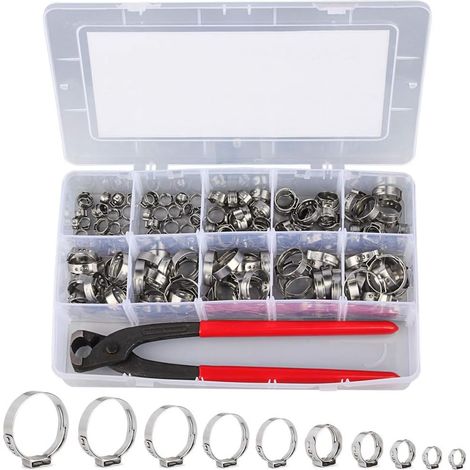 Lot de 150 colliers de serrage inoxydables 304 avec pince assortiment (7-21 mm) pour tuyaux d'eau, plomberie et automobile, y compris Pex (1/5)